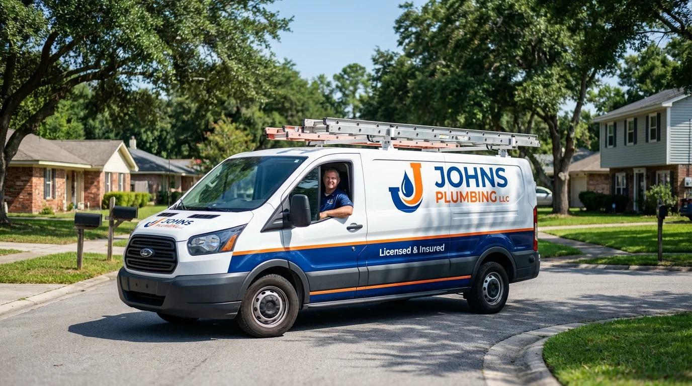 Johns Plumbing LLC service van in Grinnell, IA