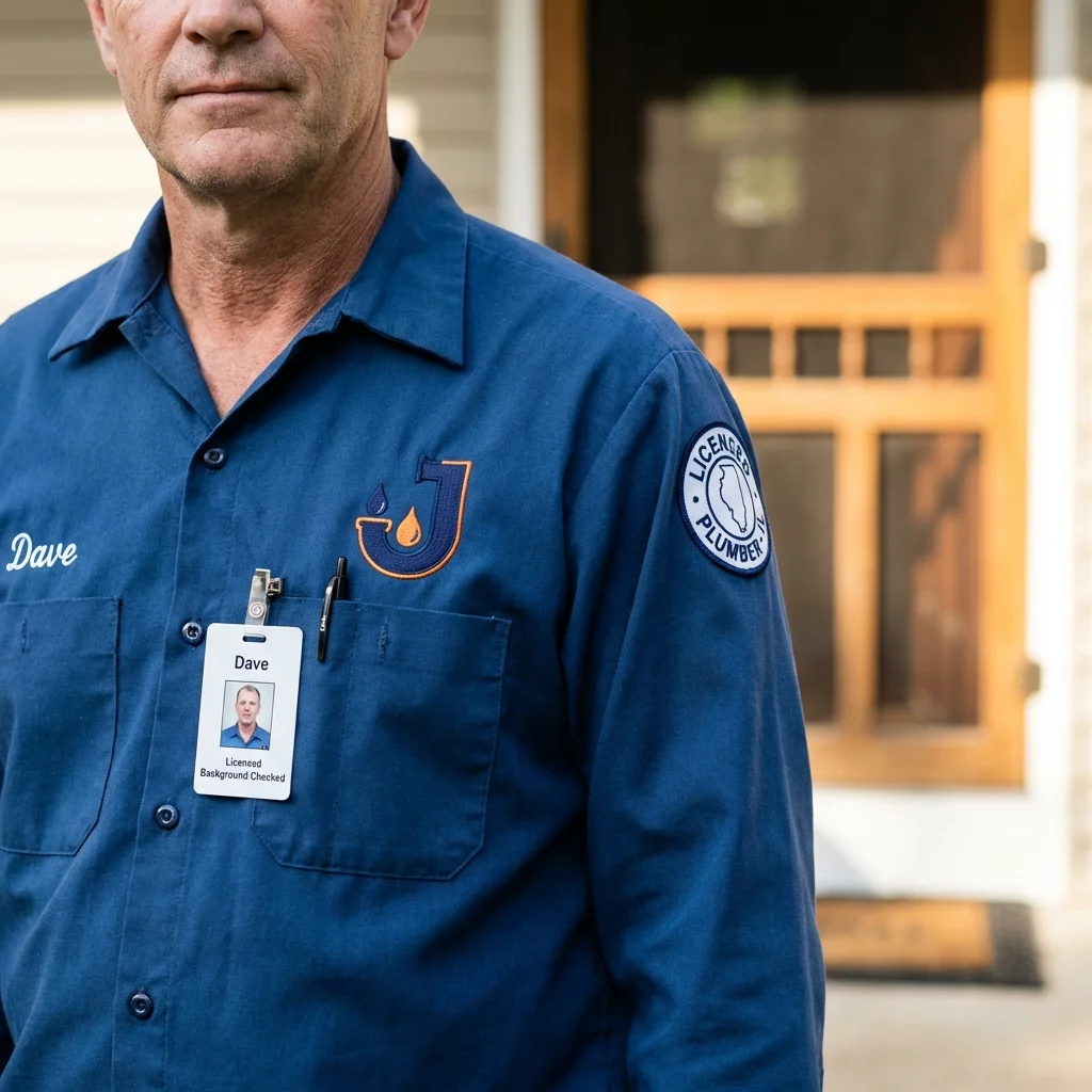 Licensed plumber showing ID badge in Grinnell, IA
