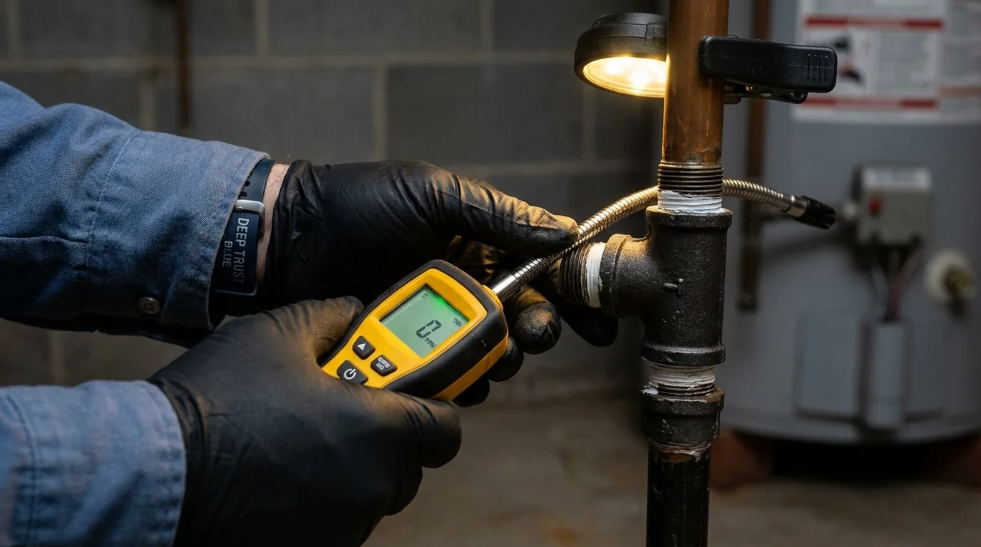 Gas leak detection with electronic sniffer by Johns Plumbing LLC in Grinnell