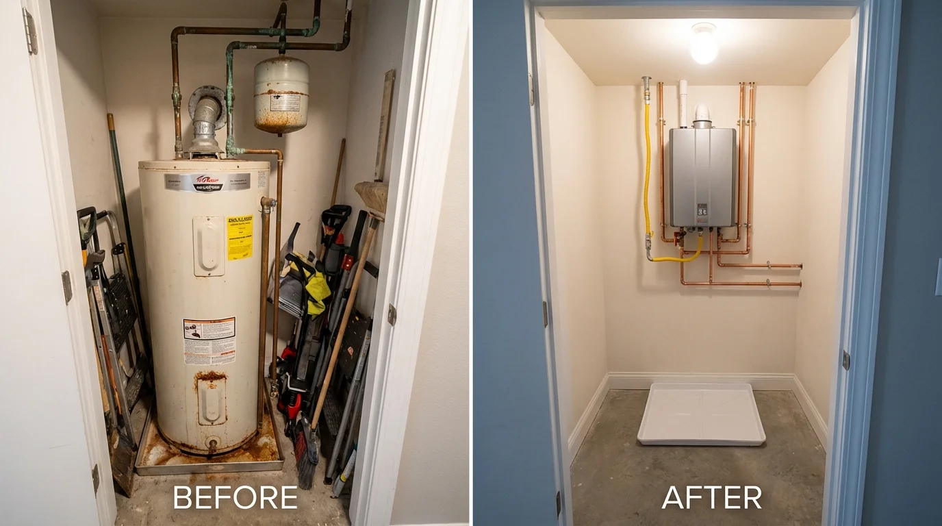 Tank water heater versus wall-mounted tankless unit comparison for Grinnell, IA homeowners