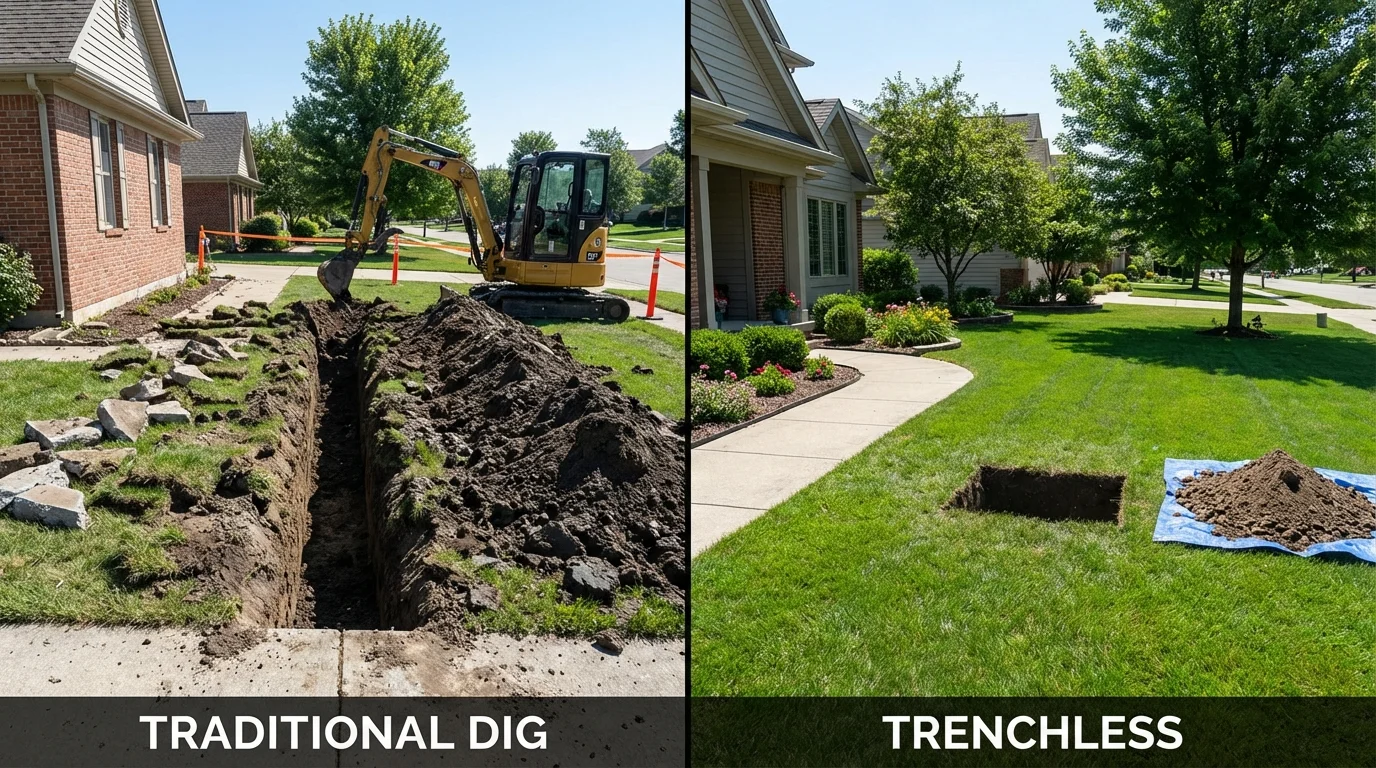 Trenchless sewer repair with minimal yard damage versus traditional excavation in Grinnell, IA